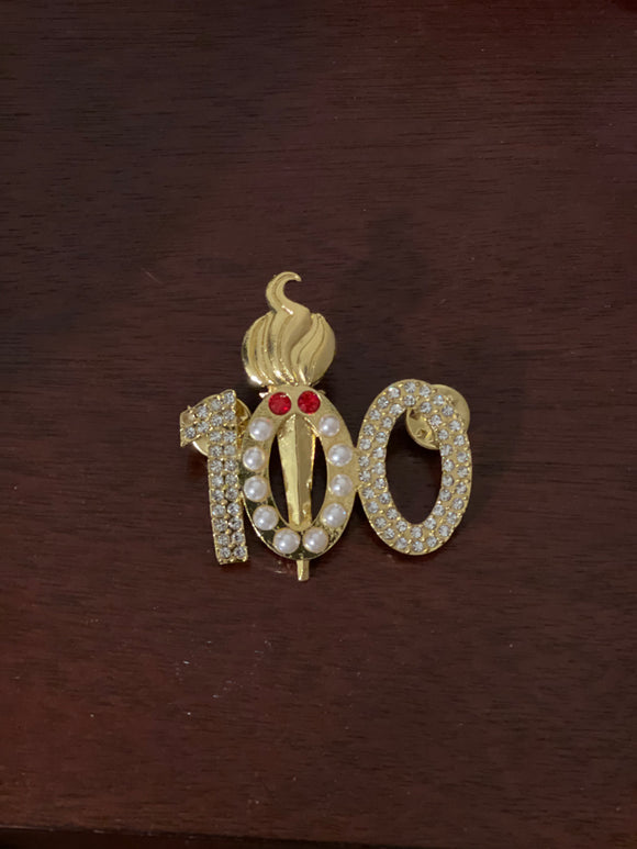 100 years pin with torch 2